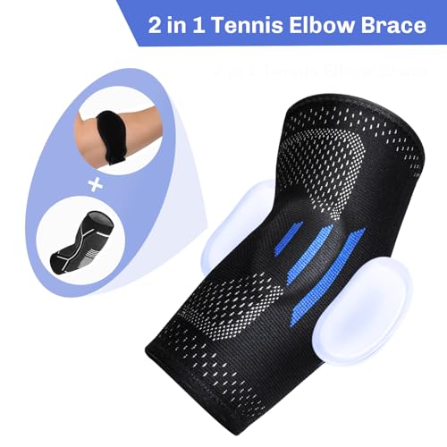 Compression Elbow Brace with Pads - Medium Black Sleeve for Pain Relief