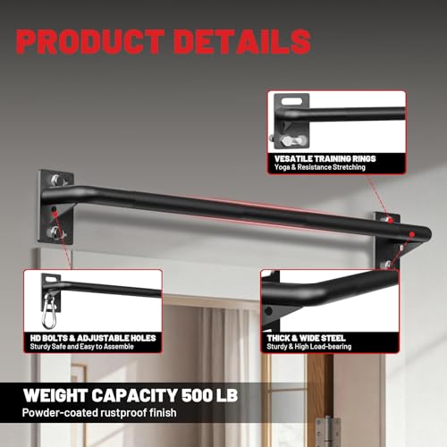 36-Inch Wall-Mounted Pull Up Bar for Home Gym - 500 lb Capacity