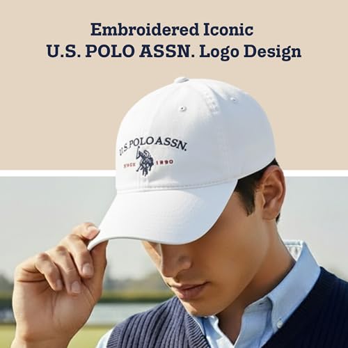 U.S. Polo ASSN. Unisex White Baseball Cap Adjustable Dad Hat 100% Cotton