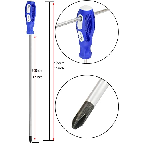 Phillips Screwdriver, 12" Long Cross-head Screwdriver£¨PH2-#2£©, Magnetic Screwdriver with Rubber Handle
