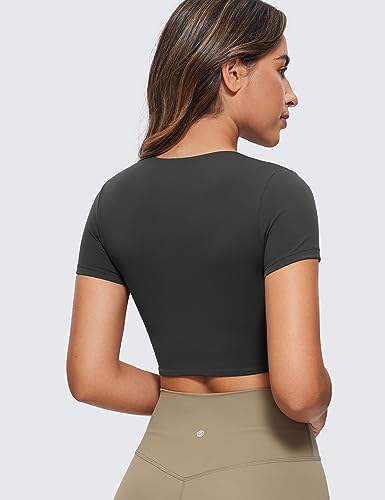 CRZ YOGA Butterluxe Double-Lined Cropped Shirt, Medium, Black