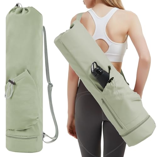 Yoga Mat Bag with Wet Pocket & Water Bottle Holder - Sage Green, Medium