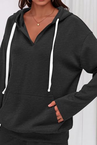 PRETTYGARDEN Large Grey Two Piece Hoodie Sweatsuit for Women