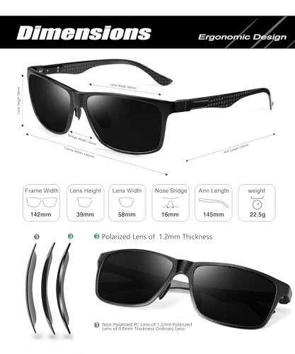 Polarized Sunglasses for Men - Rectangular Metal Frame with UV Protection