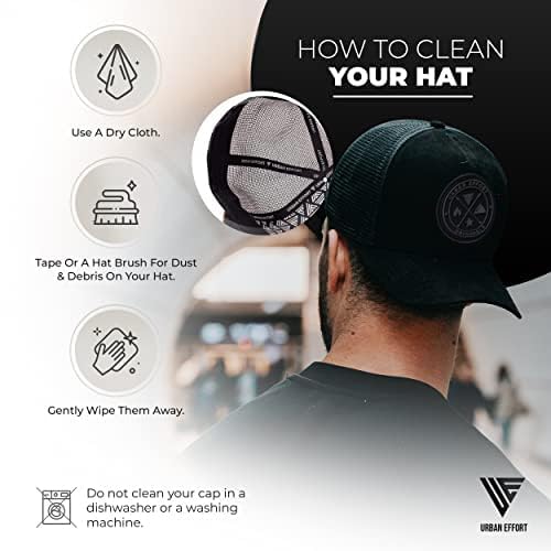 Urban Effort Mesh Back Trucker Hat for Men and Women - Black/Black 5 Panel Snapback Cap