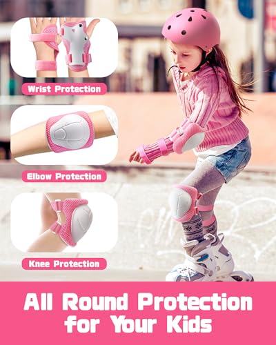 Kids Protective Gear Set - Knee & Elbow Pads with Wrist Guards - Pink
