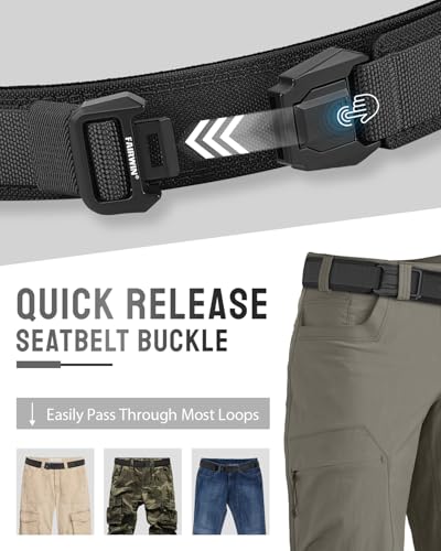 Duty Belt Tactical Molle 1.5 Inch Carry Belt with Quick Release Buckle - FAIRWIN, Black, Size S (30-36in)