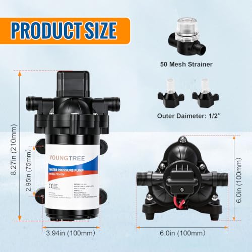 YoungTree 12V RV Water Pump 3.5 GPM 45 PSI Diaphragm Pump Black1