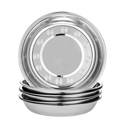 Eslite 9-Inch 18/10 Stainless Steel Dinner Plates - Set of 6