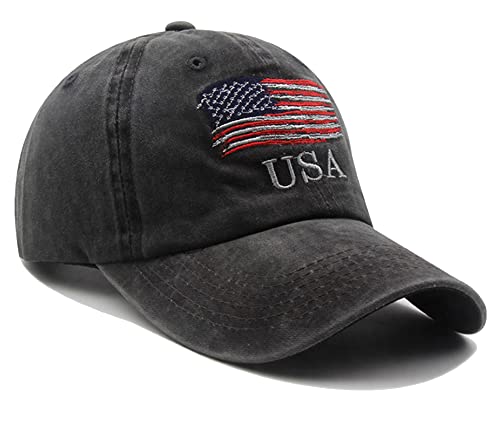 Men's Adjustable Patriotic Baseball Cap - Black American Flag