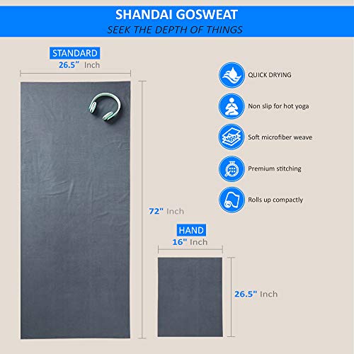 Non-Slip Hot Yoga Towel - Super-Absorbent Microfiber, Gray - 72" x 26.5"