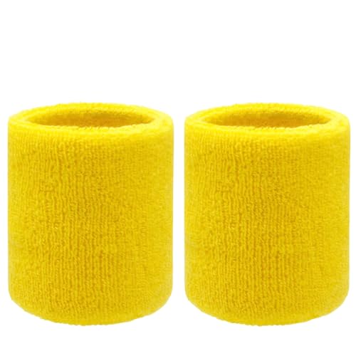 Elastic Sports Wristbands for Kids & Women - Yellow, 3 Inch