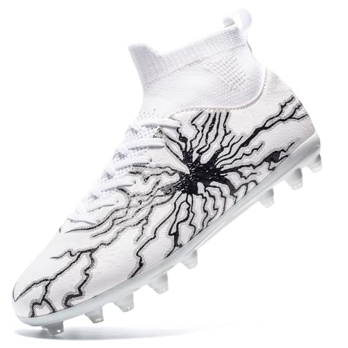 Men's Soccer Cleats High-Top Lightweight Football Shoes White 9.5 Women / 8 Men HRJR