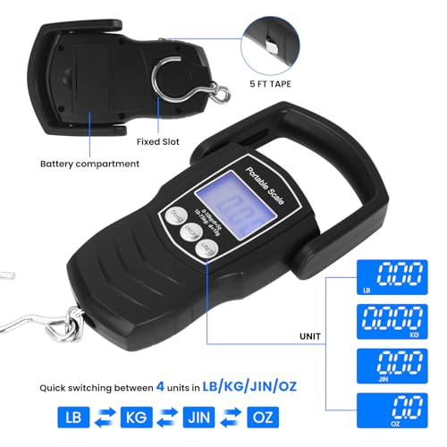 NaRener Digital Fish Scale with Lip Gripper & 5FT Tape Measure - 75KG/165LB Professional Fishing Scale Set with Lip Gripper