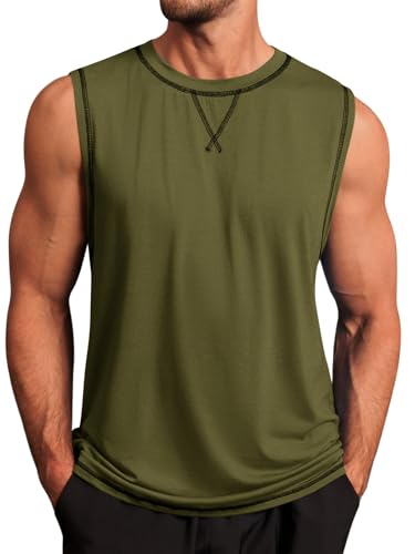 Men's Workout Tank Top - Sleeveless Crewneck - X-Large Army Green