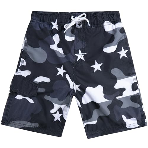 Boys Avalon Quick Dry UPF 50+ Swim Trunk - Camo Flag Black