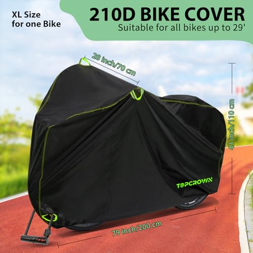 Waterproof Bike Cover for 1 Bicycle - 210D Black & Green, XL Size