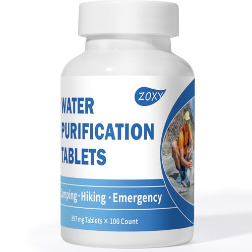 Water Purification Tablets for Drinking - 100 Count Survival & Camping Water Filter