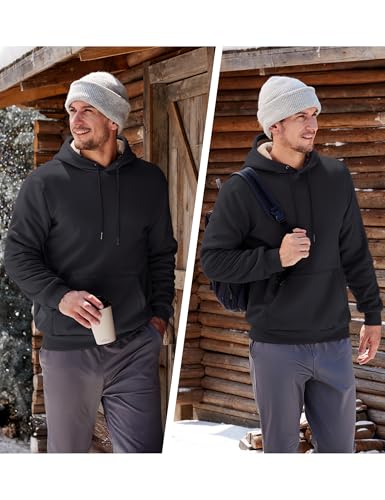 TACVASEN Men's Sherpa Fleece Hoodie Large Black Winter Warm Hoodie