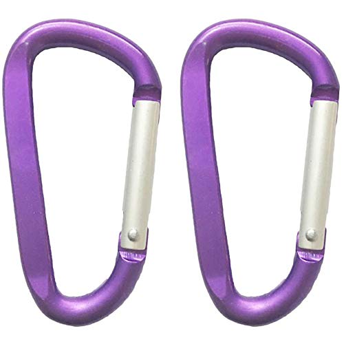 Durable 3" Aluminum D-Shaped Carabiner Keychain - 2pcs Purple
