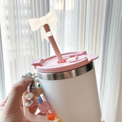 8mm Pink Bow Straw Cover Topper - Silicone Tumbler Accessories