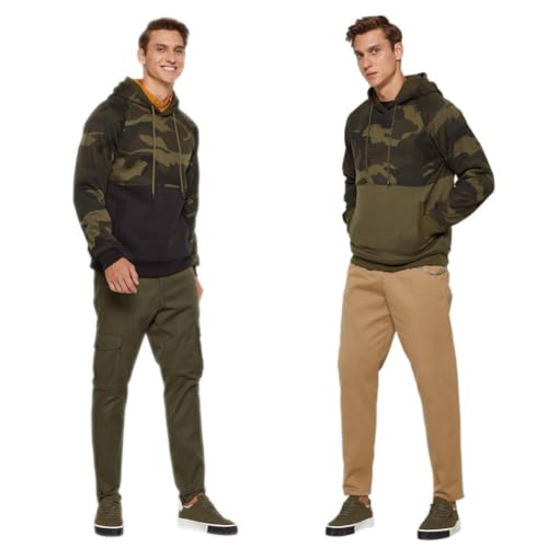 Men's Army Green Medium Fleece Pullover Hoodie with Kangaroo Pocket - Sports & Activewear