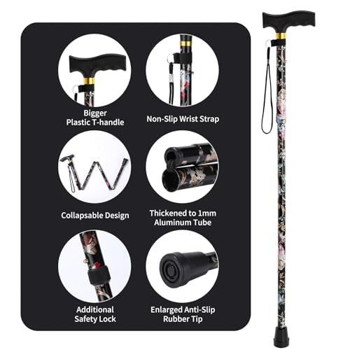 Lightweight Adjustable Folding Walking Cane - Black