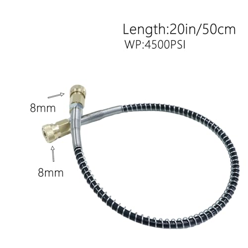 20-Inch Paintball Airsoft Fill Hose with 8mm Male Connector