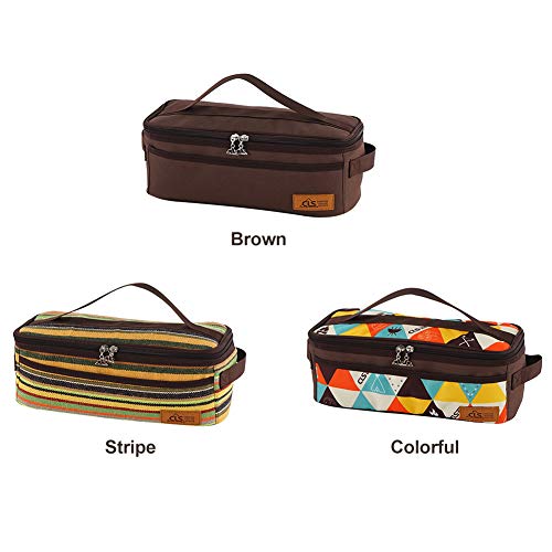 Camping Travel Cooking Utensils Organizer Bag with Net Pockets - Brown 13x5.1x4.9in Oxford Cloth Nylon