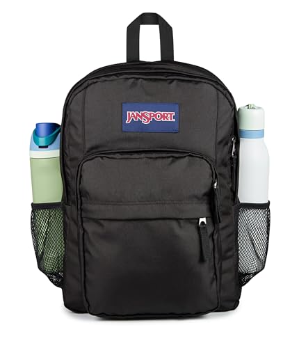 JanSport Big Plans Backpack Black - Laptop & Water Bottle Storage, Trolley Pass-Through