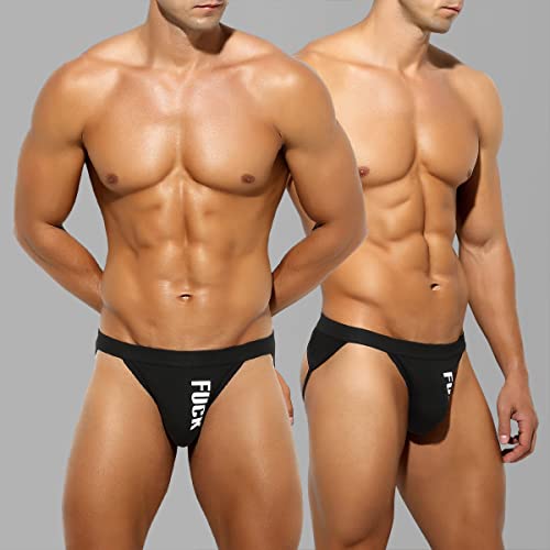 Men's Cotton Jockstrap Thong Athletic Supporter - Large Black