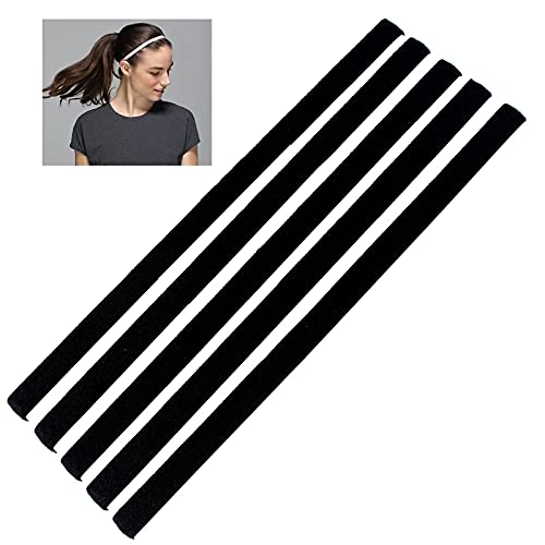 Non-Slip Athletic Headbands - Black 5 Pack for Sports & Fitness