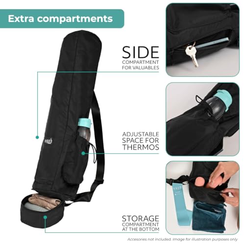 Yoga Mat Bag – Waterproof Crossbody Carrier with Multi Pocket - Black 29.5 Inch