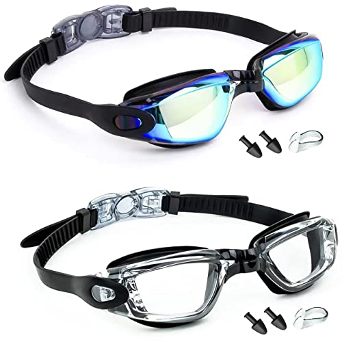 Swim Goggles - Anti-Fog, UV Protection, 2 Pack for Adults & Youth