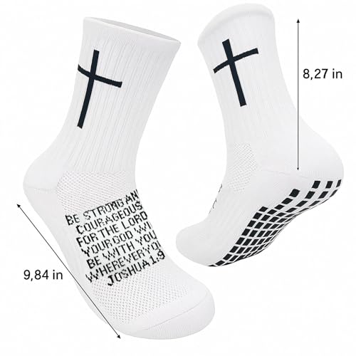 Men's Christian Grip Socks - Anti-Slip Design, Joshua 1:9