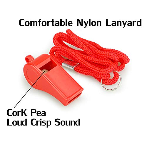 Loud Red Emergency Whistles with Lanyard - 2 Pack