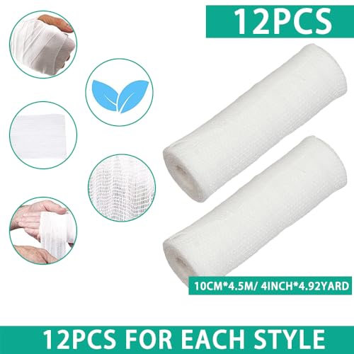 LINXIU 4in x 4.9yd Gauze Rolls – Breathable Conforming Bandages, 12 Pack