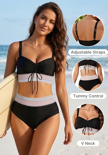Trifabricy High Waist Bikini Set for Women - Black, Large, Two Piece Swimsuit 2026