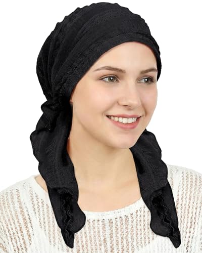 Slip-On Pre-Tied Beanie Cap for Women - Black