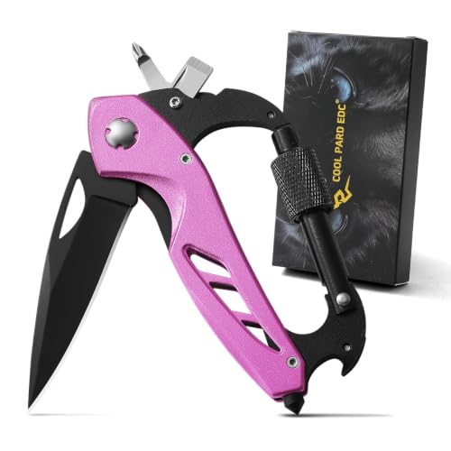 6-in-1 Pink Multitool Carabiner Knife - EDC Tool for Camping & Hiking