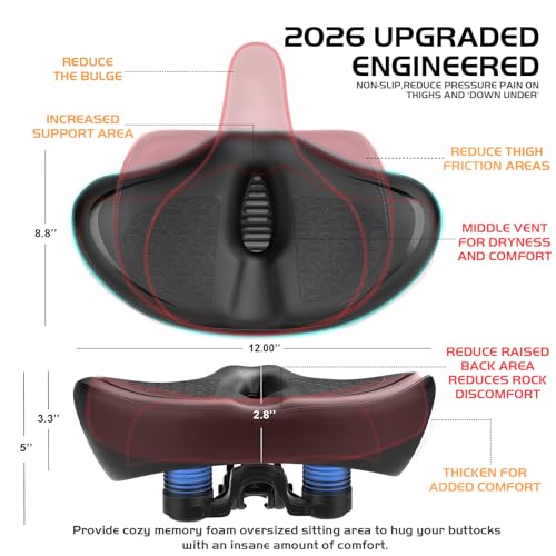 Twomaples Noseless Bike Seat Cushion - Extra Wide Comfort, Pitch Black