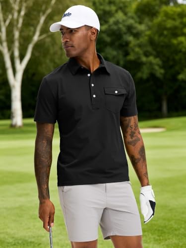 Men's Slim Fit Golf Polo Shirt - Quick Dry, Moisture Wicking, Large Black