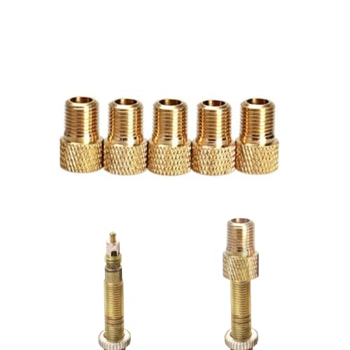 Presta to Schrader Valve Adapter for Bike Tires - Brass, 5 Pieces