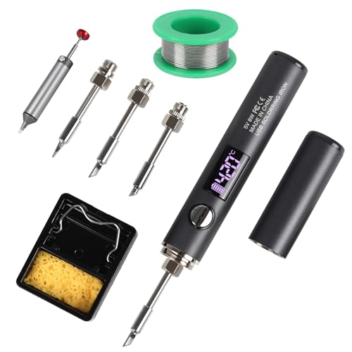 Cordless Soldering Iron Kit, Rechargeable USB-C Soldering Pen with OLED Screen, Portable Battery Powered Solder Iron for Electronics Repair, Includes 3 Tips & Lead-Free Solder Wire