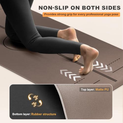 Ellylife Brown Non Slip Yoga Mat with Alignment Lines - Eco-Friendly Rubber