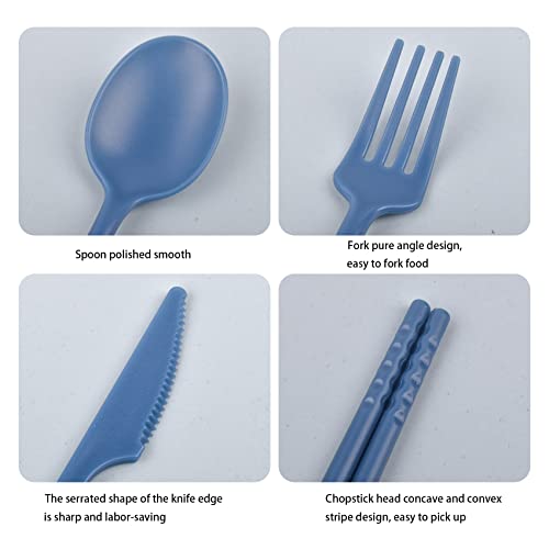 Blue Reusable Utensils Set with Case - Travel Cutlery