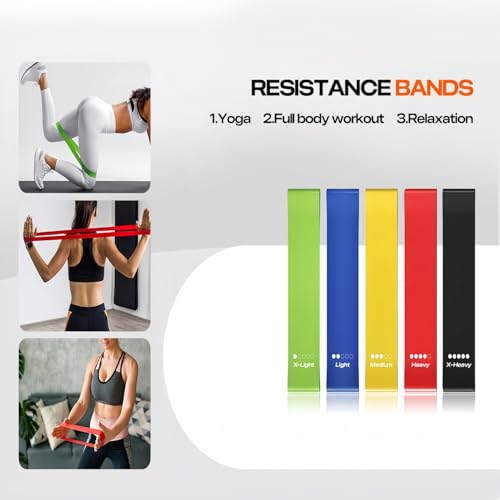 Resistance Bands Set of 5 - Natural Latex Exercise Loop Bands with 5 Levels