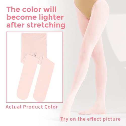 Girls' Ballet Dance Tights - 2 Pairs Convertible Pantyhose - Pink, 6-8 Years