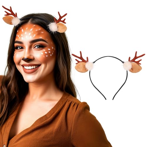 Reindeer Antler Headband for Women - Christmas Deer Hair Accessory - Brown