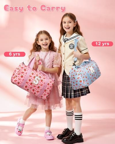 Pink Personalized Girls Duffle Bag with Letter A - Birthday Gift for 6-10 Year Old Girl